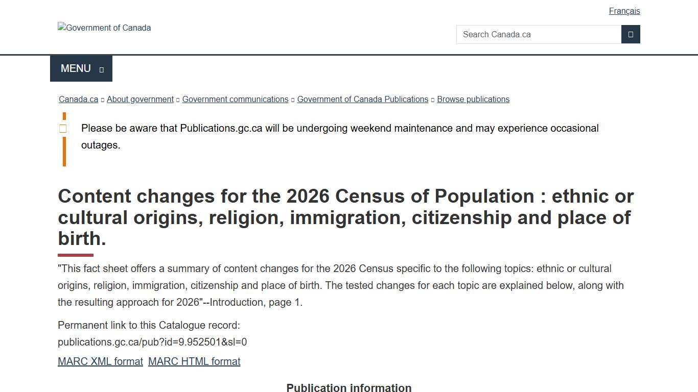 Content changes for the 2026 Census of Population : ethnic or cultural origins, religion, immigration, citizenship and place of birth.: CS982-00004/2026-3E-PDF - Government of Canada Publications - Canada.ca